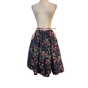 NWT Collectif Swing Skirt Belted Floral Pockets Sz Uk 10 Us 6 Cottagecore Pinup